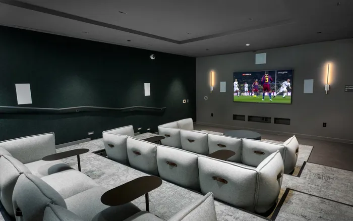 Home media room with tiered seating