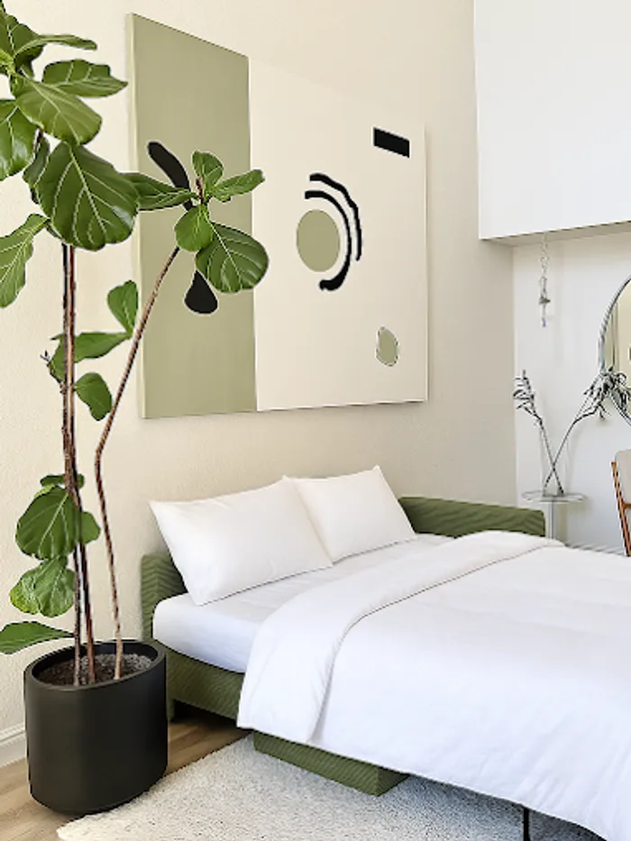 Bedroom made up with fresh white linen
