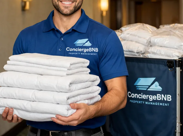 Fresh linens being carried through a property